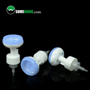 Three 42mm foam pump for foam bottle flower shape foaming External Internal Spring dispensers in a flower shape on a dark background, with the text "somewang.com" displayed above.