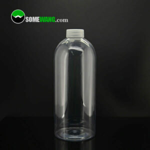 1 litre/1000 ml, vida kapaklı, siyah arka planlı şeffaf PET şişe, "somewang.com" filigranı ile görüntülenir.