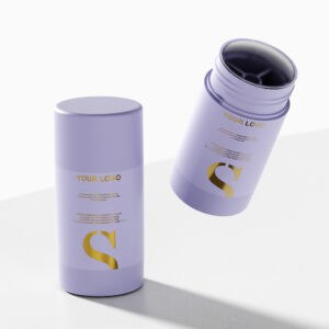 Two 50g lavender AS deodorant sticks with gold lettering on a white surface—one upright, one tilted.