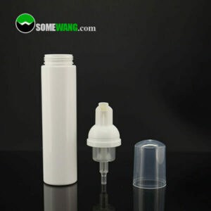 Kapaklı ve ağızlıklı 100 ml ve 5 oz PET Köpük Şişeler, "somewang.com" filigranı ile siyah bir arka plan üzerinde görüntülenir.