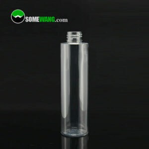 6oz/180ml Kapaklı Sıcak Damgalama Boş Şişeler, vidalı kapaklı, üst kısmında "somewang.com" logosu bulunan koyu bir arka plan üzerinde sergileniyor.