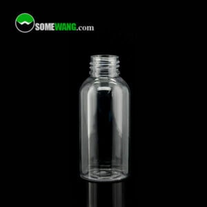 Vidalı kapaklı boş 80 ml'lik Silindir PET Şişe İmalatı, koyu bir arka planda, üstte "somewang.com" logosuyla sergileniyor.