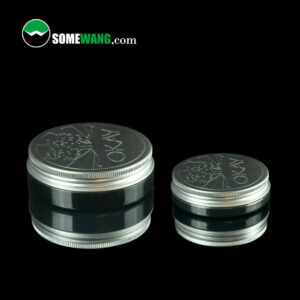 Two AS-JBG60DS PETG Jars with aluminum caps against a dark background, displaying the website "somewang.com".