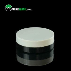 A black and white customizable AS-JBG80DS Hot-sale 80g PETG jar with the label "somewang.com" on a dark background.