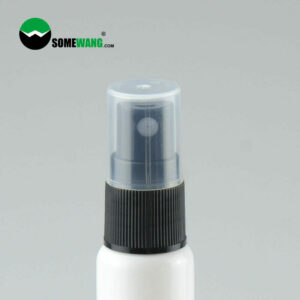 Um pulverizador Black Fine Mist 18/410 anexado a um frasco branco, com o logotipo "somewang.com" visível no topo da imagem.