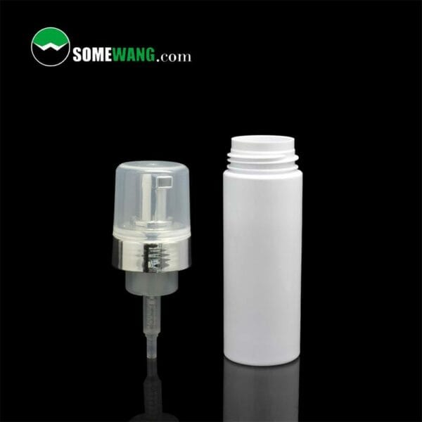 200ml 42mm white plastic foam pump bottle with transparent cap detached, displayed against a neutral background.