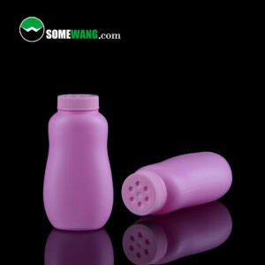 botella de talco en polvo rosa