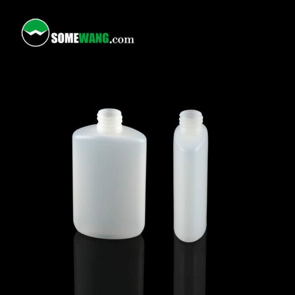 Two 100ml&250ml HDPE White Bottles with the logo "somewang.com" at the top, displayed against a dark background.