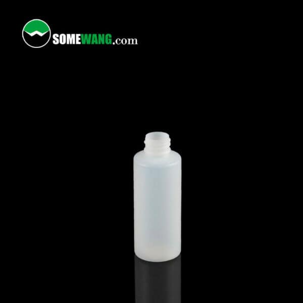 A small, empty 65ml&120ml Plastic Bottle with a cap open, displayed against a dark background with "somewang.com" at the top.