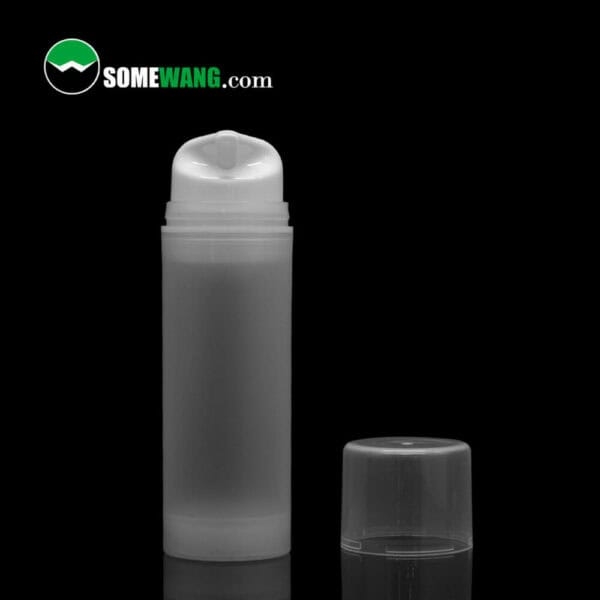 SWC-BPA110 Hot Selling PP Airless Pump Cosmetic Bottle with a pump dispenser and a detached transparent cap, displayed on a black background with the logo "somewang.com" at the top.