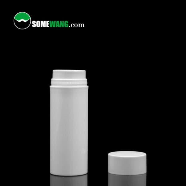 SWC-BPA70A Customized PP Plastic Essence Airless Pump Bottle with a screw-on cap, displayed against a black background, with "somewang.com" logo at the top left.