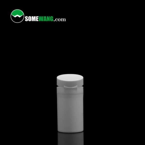 White SWC-BPA70B Cost Effective PP Essential Oil airless pump bottle with a flip top lid on a black background, displaying the logo "somewang.com" at the top.