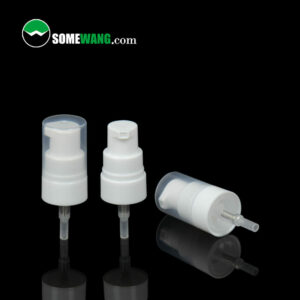 Three 20/400 foam soap pump nozzles on a reflective surface with a shadow, displayed against a dark background, labeled "somewang.com.