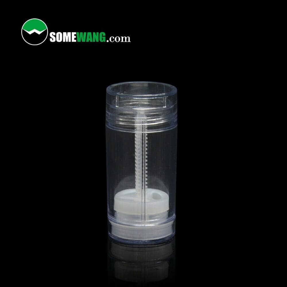 Frascos de tubo push up transparentes AS (sin BPA) con una cubierta exterior transparente y un mecanismo de bomba blanco, mostrados sobre un fondo oscuro con un logotipo en la parte superior. Ideal para venta al por mayor de botellas sin BPA.