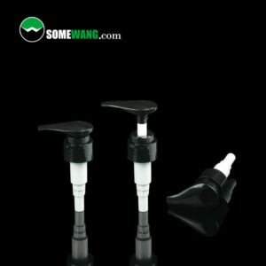 Three New Arrive 24-410 or 28-410 plastic lotion pump dispensers on a reflective surface against a dark background, with the text "somewang.com" at the top.