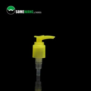 A Yellow color 24mm 24 415 lotion pump for bottle packaging on a black background with "somewang.com" logo in the top left corner.