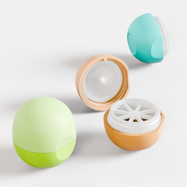 The SWC-CLI008A has three pastel, ball-shaped containers; one open to show an 8g lip balm compartment inside.