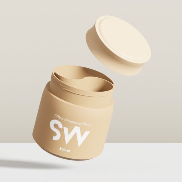 Beige SWC-JP300BD 300g PP jar with floating lid on a neutral background.