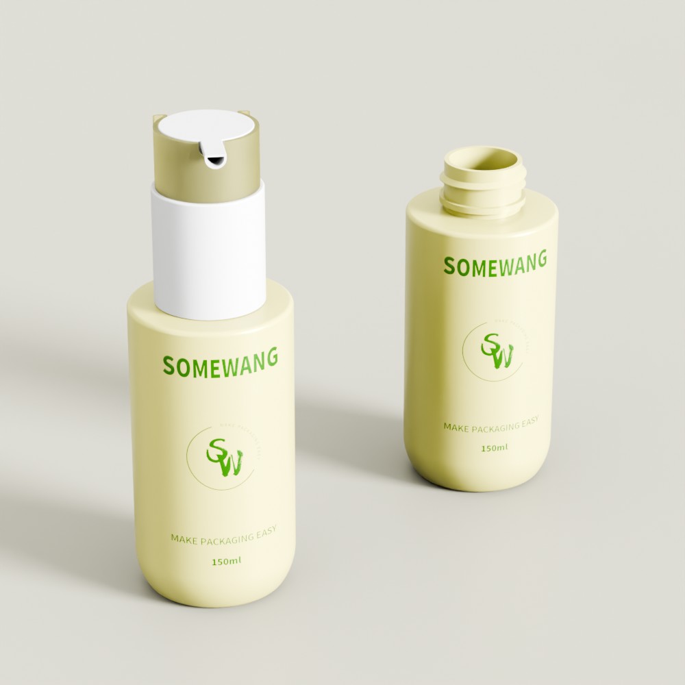 Two clear 400ml "SOMEWANG" round bottles—one pump, one open—perfect for custom PET cosmetic packaging.