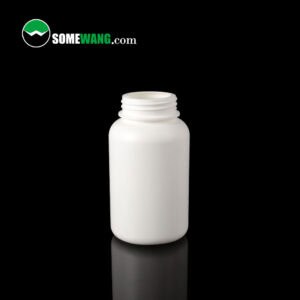 A 250ml white HDPE screw-top drug bottle is displayed against a black background, with "SOMEWANG.com" in the upper left corner.