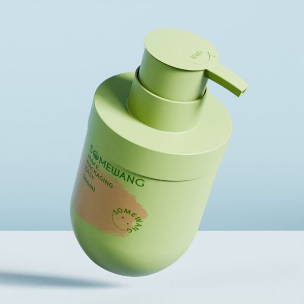 Green PP airless bottle pump "SOMEWANG," 60-250ml, shown on a light blue background.