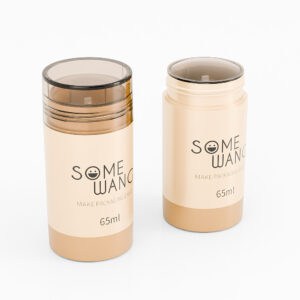 Two beige and transparent "Some Wang" branded 65g deodorant sticks in custom colors.