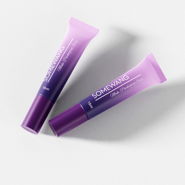 Two purple 15ml tubes labeled "Make Packaging Easy" highlight the elegance of Somewang's custom personal care packaging.