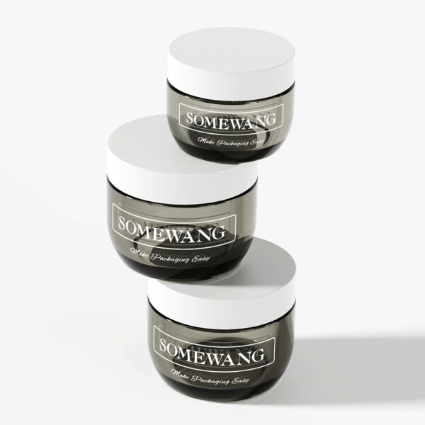 Three stacked jars with white caps showcase the "30ML 50ML Bowl Shape Clear PET Thick Wall Cream Jar" design, ideal for creams.