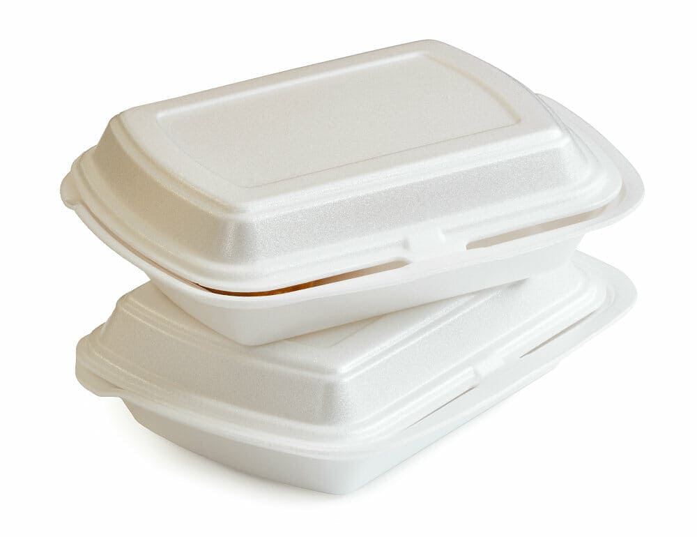 food isolated on white styrofoam boxes