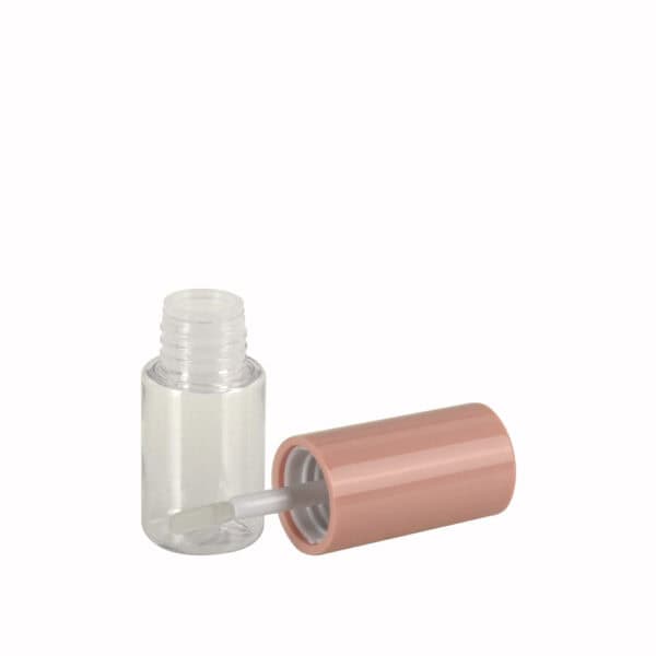 A 4.5ml clear bottle with a pink screw cap and white brush applicator, ideal for versatile cosmetics like lip gloss.