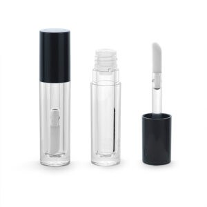 A pair of sleek Cylinder Lip Gloss Tubes with black caps, showcasing one open with a white applicator—perfect for your collection.