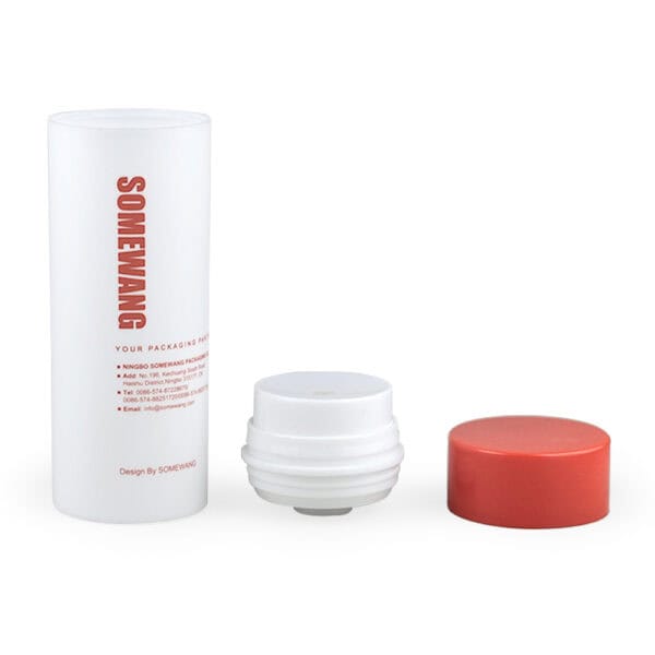 Botol PP putih "Somewang", 35ml bulat tanpa udara, dengan dispenser putih & tutup merah, untuk krim lotion serum.