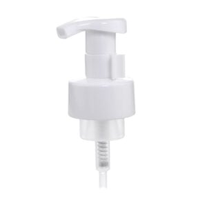 White PP foamer pump with PP clip for personal care isolated on a white background.