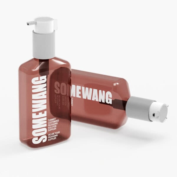 ขวดปั๊มพลาสติก "SOMEWANG" สีน้ำตาล 2 ขวด 360ml และ 180ml ตั้งตรงและวางนอน ขวด PET ขายส่งที่ทนทานพร้อมเครื่องพ่นหมอก