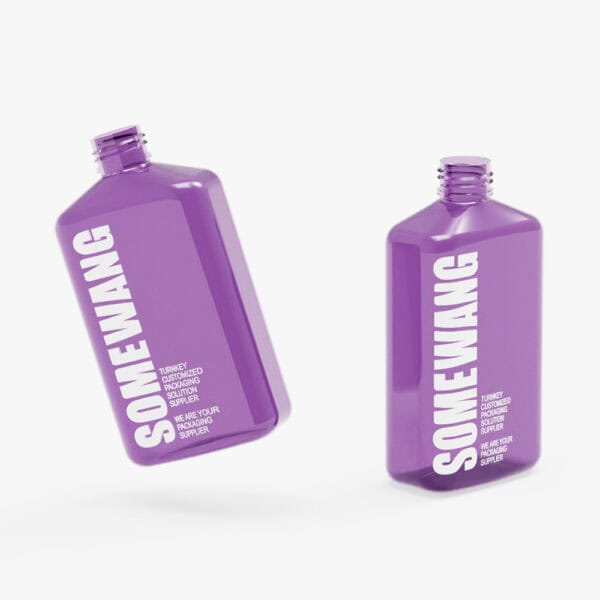 Two purple plastic bottles labeled "SOMEWANG" stand upright with open caps, set against a plain white background.