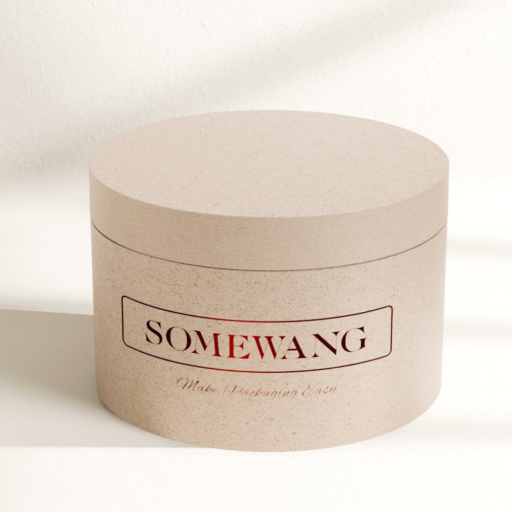 A circular 200g Heavy Wall PET jar with screw cap for face and body creams with a beige textured finish and red branding on a light background.