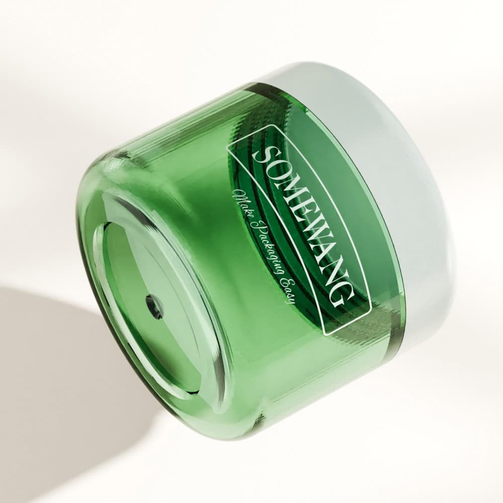 A green "Something" jar with moisturizing cream and a slightly open screw cap is photographed. Available in 10ml, 15ml, and 20ml sizes.