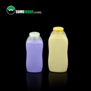 Dua botol plastik pada latar belakang hitam: botol SOMEWANG 200ML ungu pendek dan botol kuning air yang lebih tinggi. Logo "SOMEWANG.com" di bahagian atas sebelah kiri.