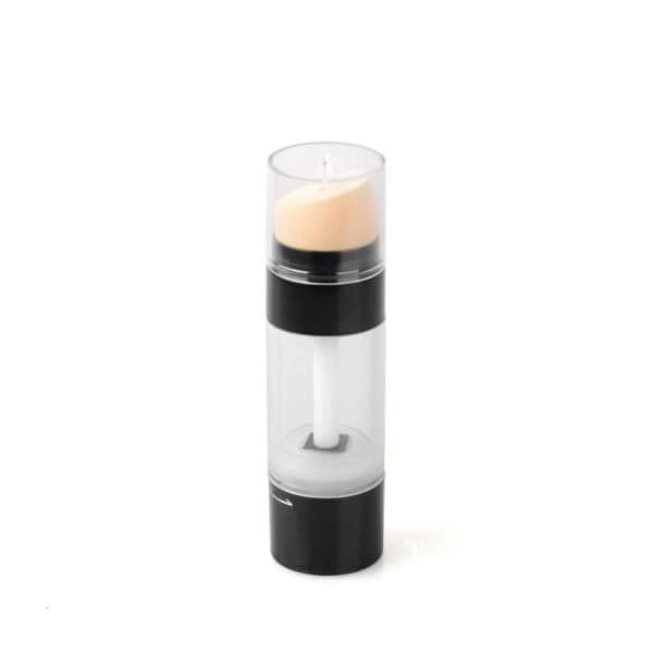 A clear cylindrical container with black accents, housing a beige sponge applicator under a transparent cover—a 30g concealer stick.