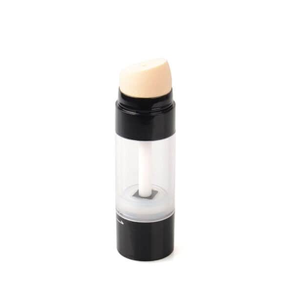 A small, clear bottle with a black lid and a cream-colored sponge applicator for your 30g concealer stick highlighter.