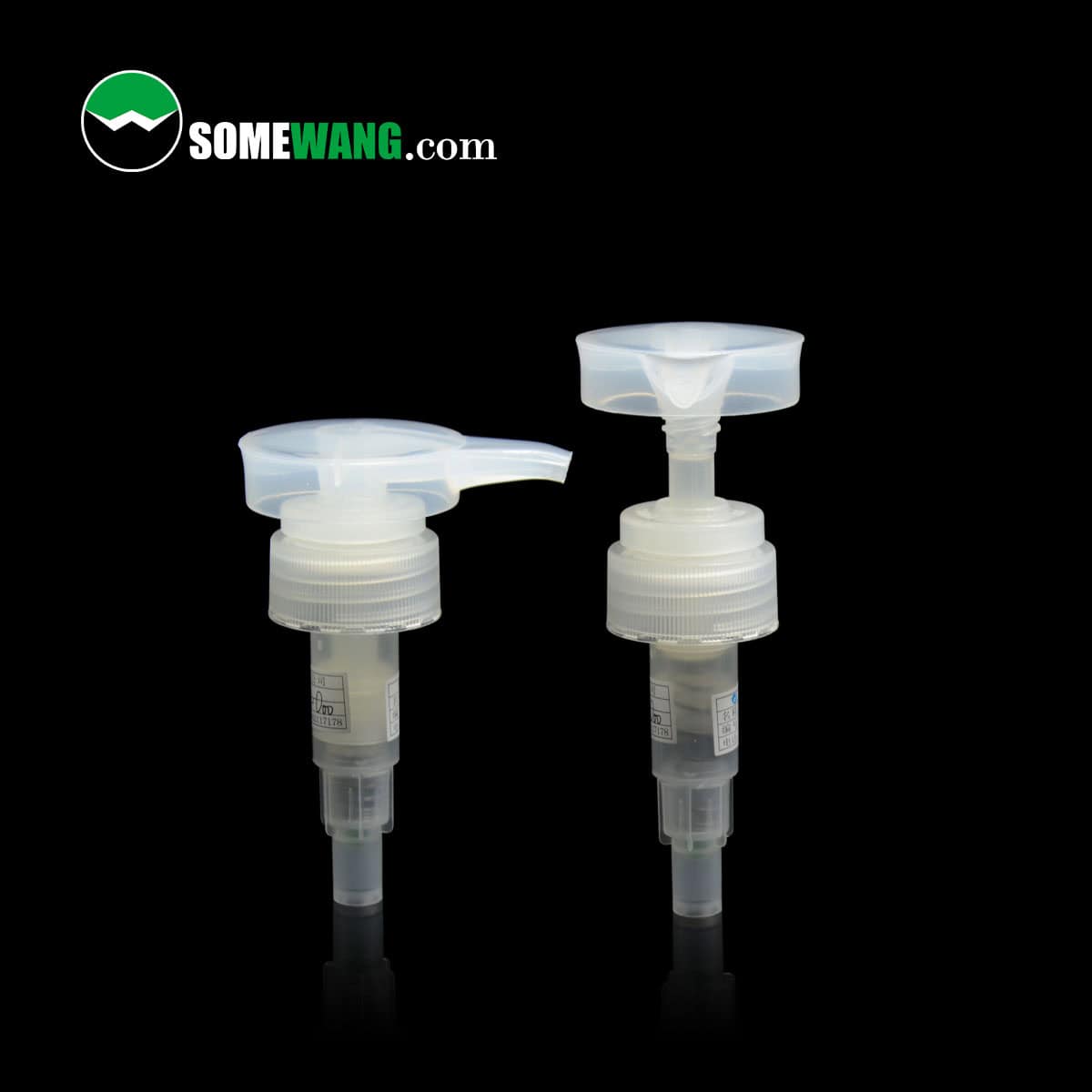 Two translucent plastic pump dispensers labeled "SOMEWANG 540ML HDPE" against a black background, with "SomeWang.com" in the top left corner.