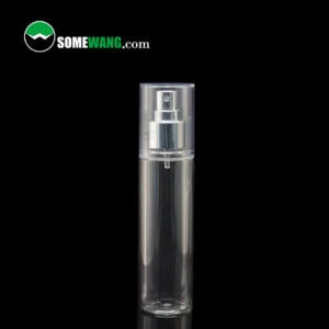 A clear 120ML SOMEWANG PET bottle for personal care with a transparent cap and logo, set against a black background.