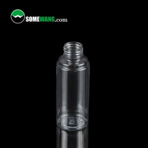 A transparent 90ML PET lotion bottle, labeled SOMEWANG with a screw cap, is displayed against a black background with the SomeWang.com logo.