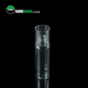 A 120ML customized PET bottle with an outer cover sits against a black background, featuring the Somewang.com logo—ideal for personal care.