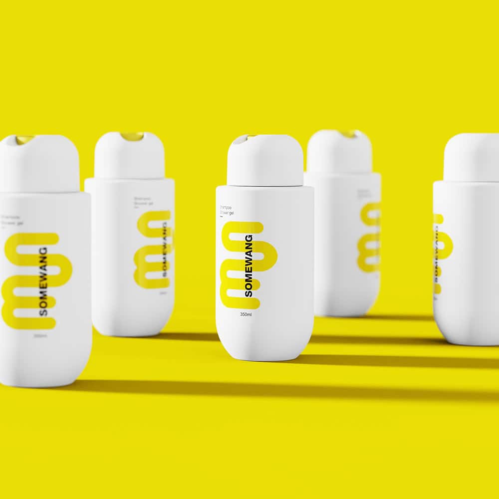 White bottles with the yellow "SOMEWANG" logo are poised for Auto Draft against a vibrant yellow backdrop.