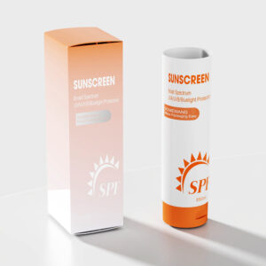 The 350ML D60 PE tube for cosmetic lotion with SPF protection sits by its packaging.