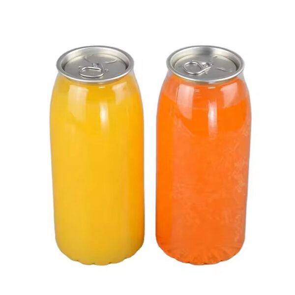 Two vibrant orange and yellow pull-tab cans sit against a white background, showcasing various sizes of refreshing custom drink cans.