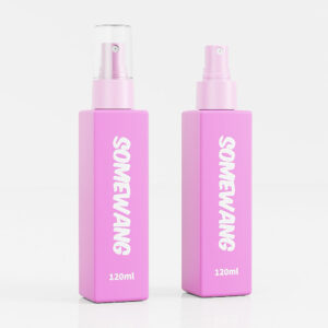 Two 120ml pink spray bottles labeled "SOMEWANG," one with a clear cap and the other uncapped.