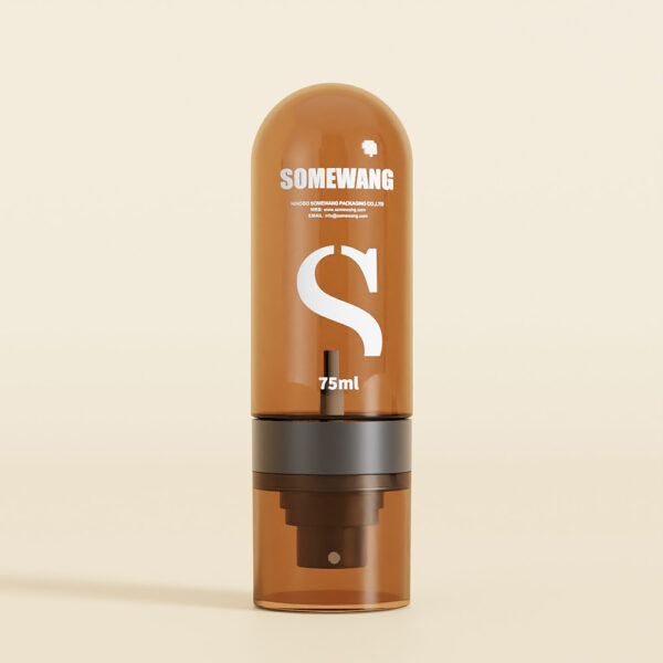 A brown cylindrical bottle labeled "SOMEWANG," featuring a large "S" and "75ml," is set against a light beige background.