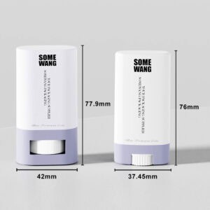 Dua Batang Deodoran PP Tersuai mempunyai reka bentuk putih/ungu muda yang anggun. Saiz: 77.9mm x 42mm dan 76mm x 37.45mm, sesuai untuk digunakan.